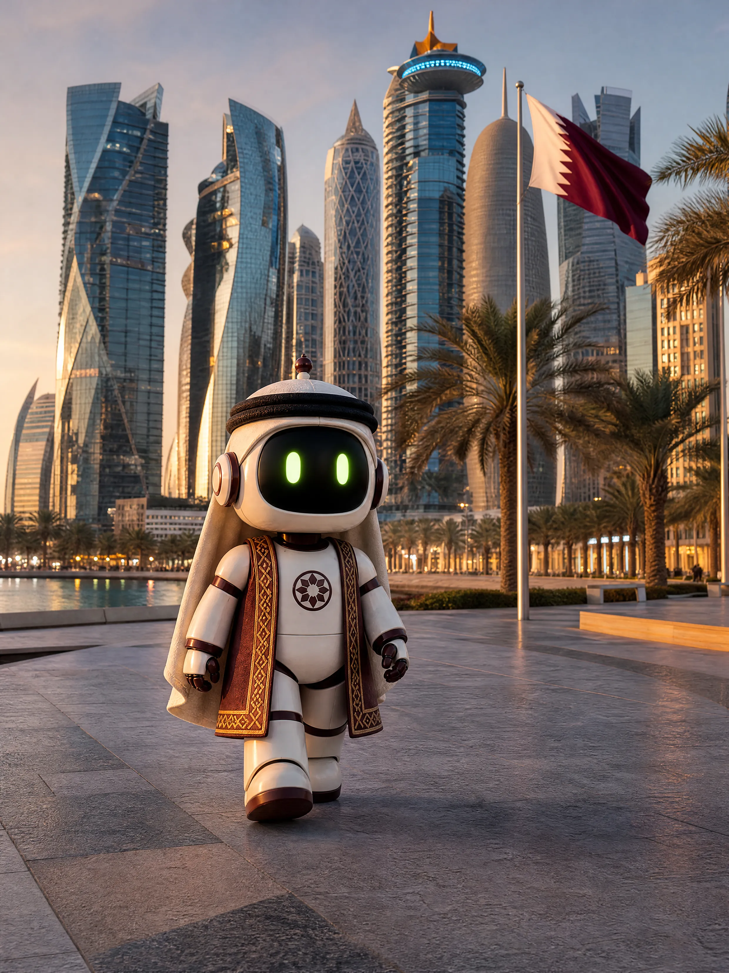 Hako on the Doha Corniche with the West Bay skyline.