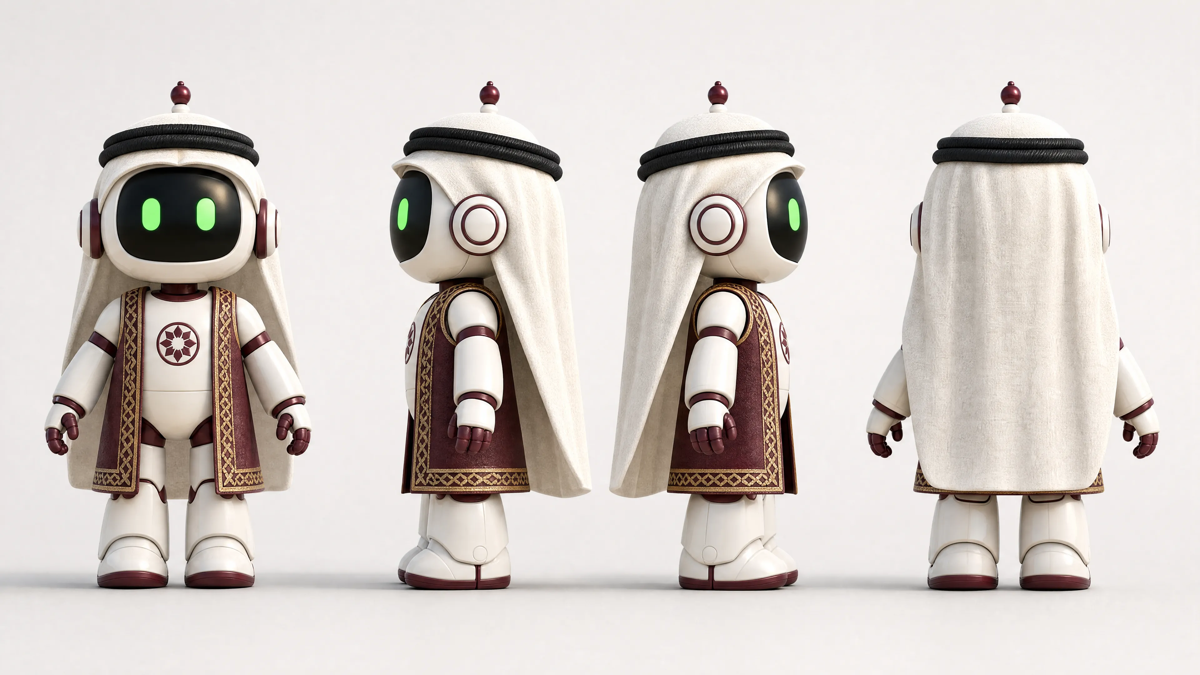Hako character design shown from four angles.